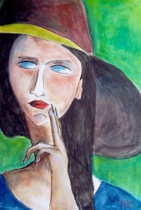 A la façon de Modigliani: Portrait / Aquarelle / 50 x 70