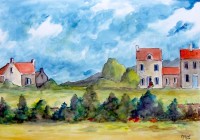 Bout du village / Aquarelle / 70 x 50