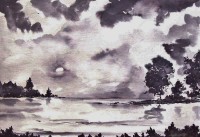 Le lac / Encre / 45 x 30