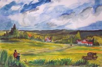 Paysage rural / Aquarelle / 70 x 50