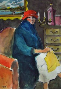 Femme au manteau / Aquarelle / 50 x 70