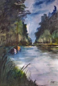 Le calme de la rivière / Aquarelle / 50 x 70