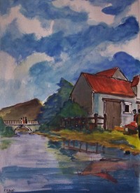 Le pont / Aquarelle 50 x 70