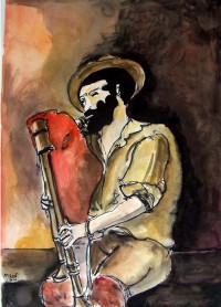 Le joueur de cornemuse / Aquarelle / 50 x 70