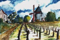 Le moulin des vignes / Aquarelle / 70 x 50