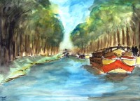 Sur le canal / Aquarelle / 70 x 50