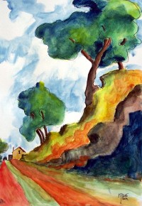 Paysage fauviste / Aquarelle / 50 x 70