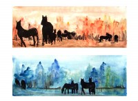 Etudes chevalines chaudes et froides / Aquarelle et encre / 70 x 50