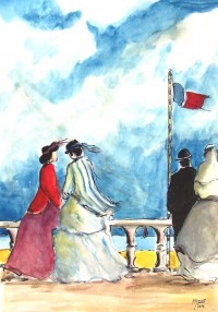 Promenade maritime / Aquarelle / 50 x 70