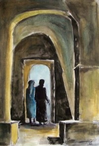 Sortie des souks / Aquarelle / 50 x 70