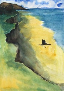 Sur la plage / Aquarelle / 30 x 45