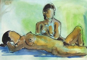 Modèles en pose / Aquarelle et encre / 45 x 30