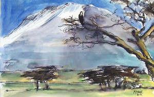 Ombrages au pied du mont / Encre et aquarelle / 40 x 30