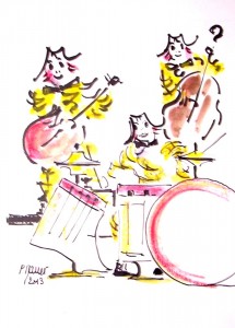 Orchestre des clowns / Encre et aquarelle / 30 x 45