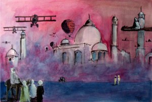 Meeting indien / Aquarelle / 70 x 50