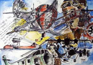 Rèverie d'aviateur 2 / Encre et aquarelle / 70 x 50