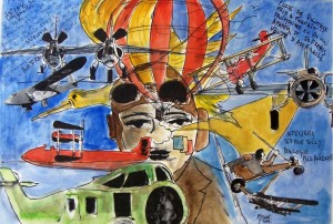 Rèverie d'aviateur 1 / Encre et aquarelle / 70 x 50