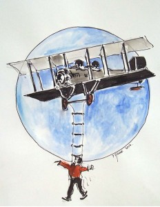 Trapèze volant / Encre et aquarelle / 30 x 45