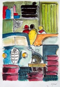 Garage / Aquarelle / 20 x 30