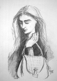 Jeune femme au sac / Mines de plomb / 50 x 70