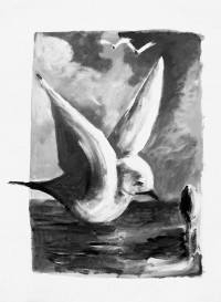 Vol au crépuscule / encre / 50 x 70