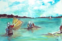 Pêcheuses / Aquarelle / 70 x 50
