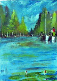 Sur le ponton / Aquarelle / 50 x 70