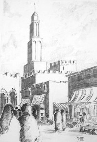 Mosquée et souks / Mines de plomb / 50 x 70