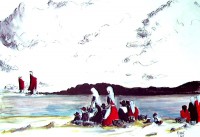 Retour de pèche / Aquarelle et encre / 70 x 50
