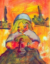 Fillette à la poupée / aquarelle / 20 x 30
