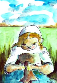 Fillette à la poupée / Aquarelle / 20 x 30