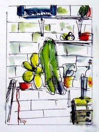 Coin du garage 2 / Encre et aquarelle / 20 x 30