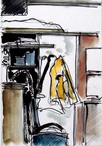 Coin du garage 1 / Encre et aquarelle / 20 x 30