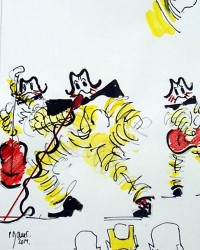Les clowns musiciens 1 / Encre et aquarelle / 20 x 30