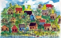 Village Environs de Manaus Brésil / Aquarelle / 70 x 50