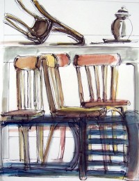 Chaos de chaises / Encre et aquarelle / 50 x 70