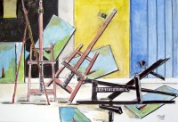 Chaos de chevalets / Aquarelle et encre / 70 x 50