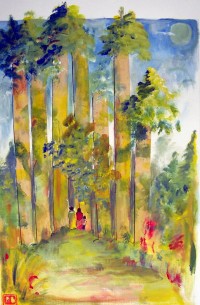 Forêt / Acrylique sur collages / 50 x 70