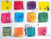 Jeux de chats / Acrylique et encre / 70 x 50
