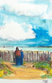 Derrière la palissade / Aquarelle / 50 x70