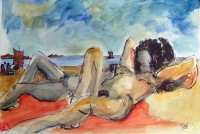 Nus sur la plage / Aquarelle / 50 x 65
