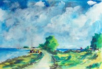 Sur la grève / Aquarelle / 50 x 65