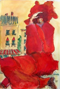 L homme en rouge / Aquarelle / 65 x 50