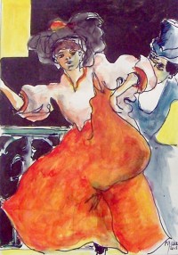 Au cabaret / Aquarelle et encre / 40 x 30