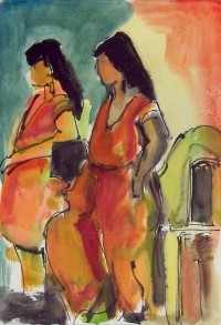 Au palais / Aquarelle ete encre / 40 x 30