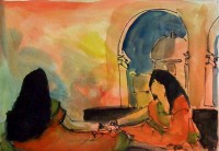 Au palais / Aquarelle et encre / 30 x 40