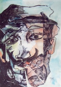 Portrait / Encre et aquarelle sur collages / 48 x 33