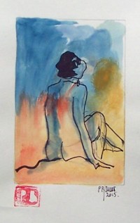 Assise de dos / Aquarelle et encre / 30 x 18