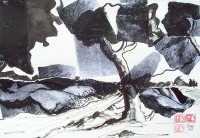 Paysage / Encre et collages / 50 x 65