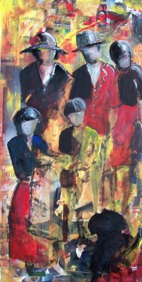 La famille / Acrylique et collages sur panneau / 90 x 45